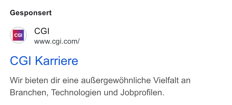 Njoyn ad on Google Ads: CGI Karriere Wir bieten dir eine au Rergewohnliche Vielfalt an Branchen, Technologien und Jobprofilen.