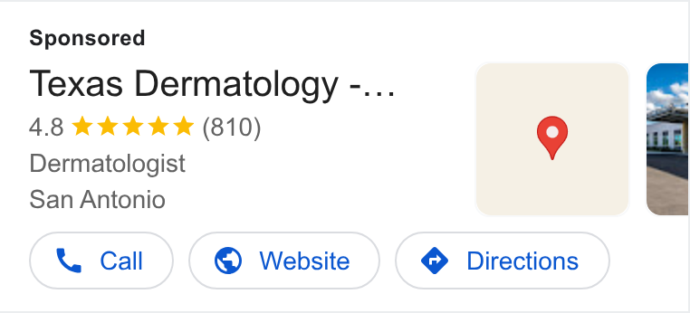 Klara ad on Google Ads: Texas Dermatology -... 4.8 kkk * (810) Dermatologist San Antonio