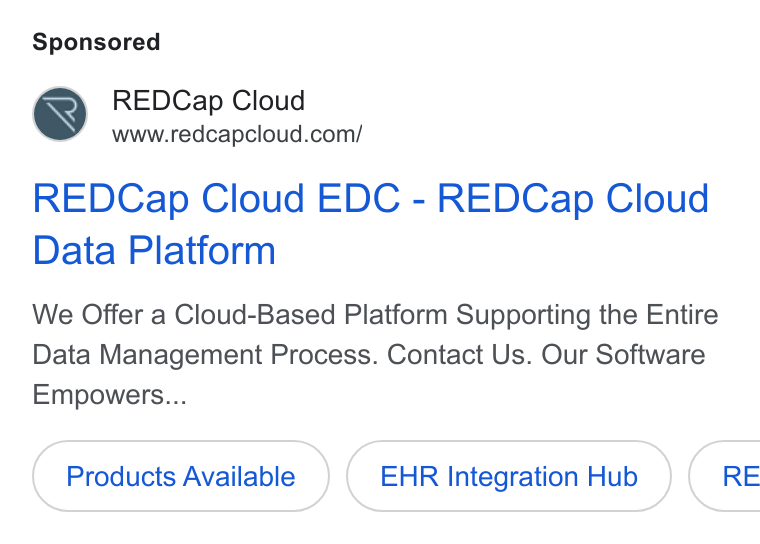 REDCap Cloud ad on Google Ads: REDCap Cloud EDC - REDCap Cloud Data Platform We Offer a Cloud-Based Platform Supporting the Entire Data Management Process. Contact Us. Our Software Empowers... Products Available EHR Integration Hub } ( RE