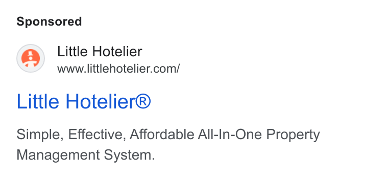 Little Hotelier ad on Google Ads: Little Hotelier® Simple, Effective, Affordable All-In-One Property Management System.