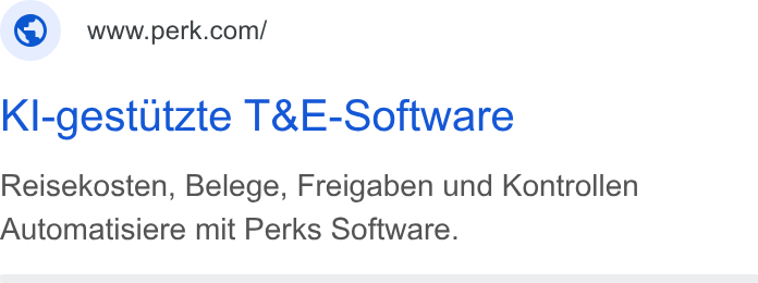 Yokoy ad on Google Ads: Kl-gestutzte T& E-Software Reisekosten, Belege, Freigaben und Kontrollen Automatisiere mit Perks Software.