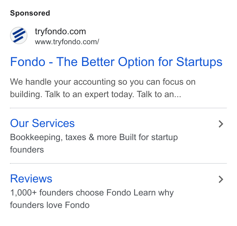 Fondo ad on Google Ads: www.tryfondo.com/ Fondo - The Better Option for Startups We handle your accounting so you can focus on building. Talk to an expert today. Talk to an... Our Services > Bookkeeping, taxes & more Built for startup founders Reviews > 1,000+ founders choose Fondo Learn why founders love Fondo