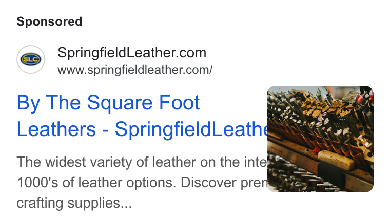 K&B Leather Co — Google Display Text Ad preview (264 days)