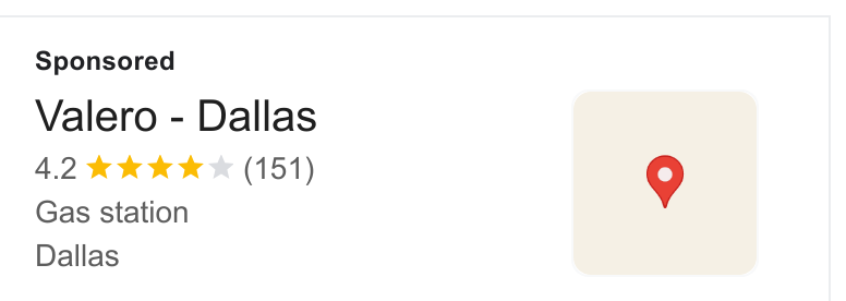 Valero Energy ad on Google Ads: Valero - Dallas 4.2 kee kek & (151) Gas station Dallas