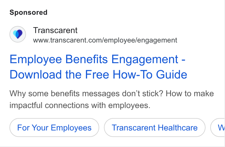 Accolade ad on Google Ads: Employee Benefits Engagement - Download the Free How-To Guide Why some benefits messages don’t stick? How to make impactful connections with employees. For Your Employees Transcarent Healthcare W