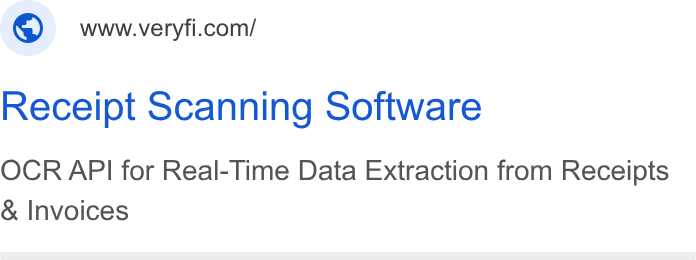 Veryfi ad on Google Ads: Receipt Scanning Software OCR API for Real-Time Data Extraction from Receipts Invoices
