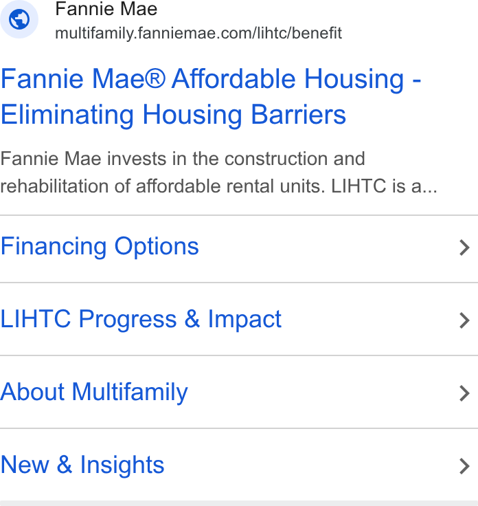Fannie Mae ad on Google Ads: Fannie Mae® Affordable Housing - Eliminating Housing Barriers Fannie Mae invests in the construction and rehabilitation of affordable rental units. LIHTC is a... Financing Options LIHTC Progress & Impact About Multifamily New & Insights