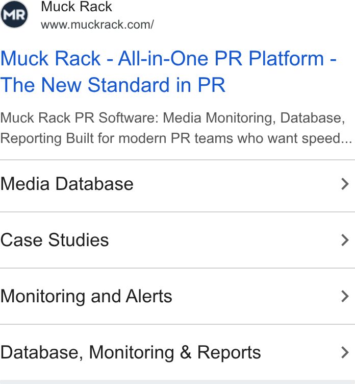 Muck Rack ad on Google Ads: Muck Rack - All-in-One PR Platform - The New Standard in PR Muck Rack PR Software: Media Monitoring, Database, Reporting Built for modern PR teams who want speed... Media Database > Case Studies > Monitoring and Alerts > Database, Monitoring & Reports >