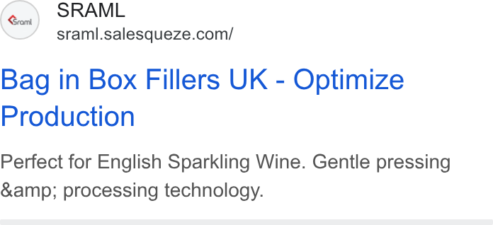 SaleSqueze ad on Google Ads: Bag in Box Fillers UK - Optimize Production Perfect for English Sparkling Wine. Gentle pressing &amp; processing technology.