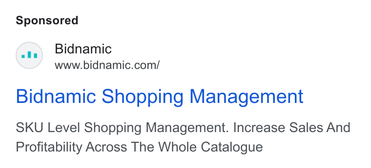 Bidnamic ad on Google Ads: Bidnamic Shopping Management SKU Level Shopping Management. Increase Sales And Profitability Across The Whole Catalogue