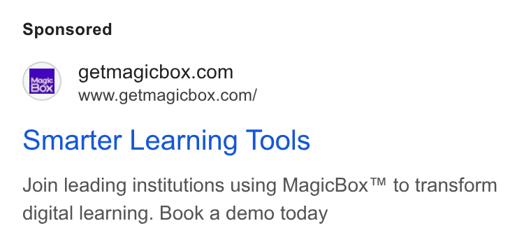 MagicBox ad on Google Ads: www.getmagicbox.com/ t=] Smarter Learning Tools Join leading institutions using Magic Box™ to transform digital learning. Book a demo today