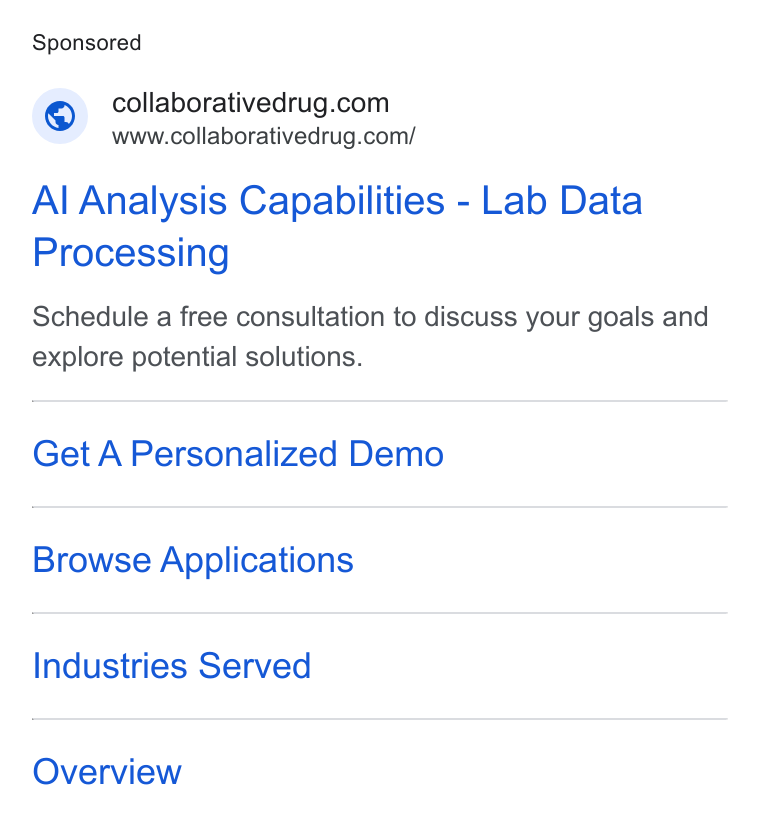 Collaborative Drug Discovery ad on Google Ads: www.collaborativedrug.com/ Al Analysis Capabilities - Lab Data Processing Schedule a free consultation to discuss your goals and explore potential solutions. Get A Personalized Demo Browse Applications Industries Served Overview