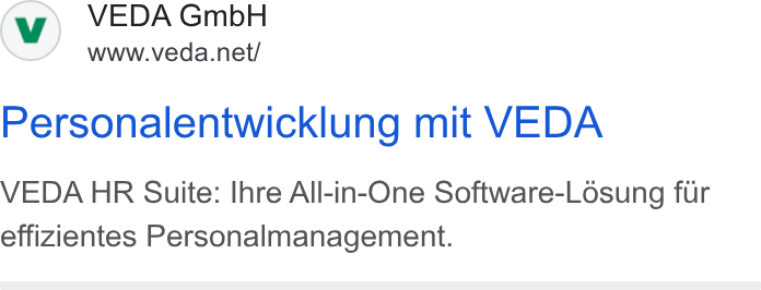 VEDA ad on Google Ads: Personalentwicklung mit VEDA VEDA HR Suite: Ihre All-in-One Software-Losung fur effizientes Personalmanagement.