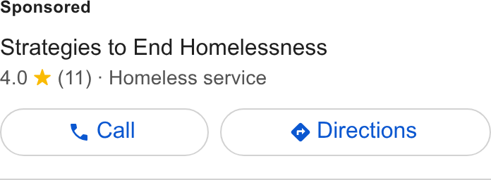 Bloomerang ad on Google Ads: Strategies to End Homelessness 4.0 ¥% (11) - Homeless service