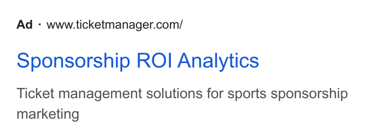TicketManager ad on Google Ads: Sponsorship RO! Analytics Ticket management solutions for sports sponsorship marketing