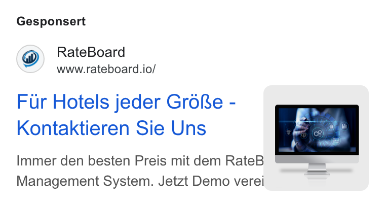 RateBoard ad on Google Ads: Gesponsert Rate Board www.rateboard.io/ Fur Hotels jeder Grofe - Kontaktieren Sie Uns Management System. Jetzt Demo verei_