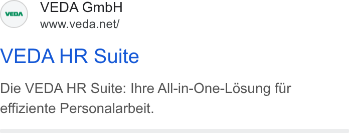 VEDA ad on Google Ads: VEDA HR Suite Die VEDA HR Suite: Ihre All-in-One-Losung fur effiziente Personalarbeit.