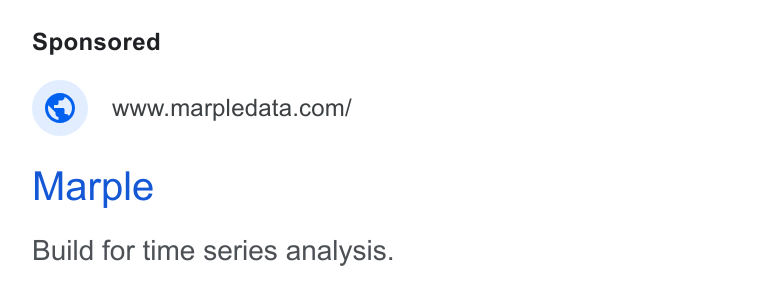 Marple ad on Google Ads: Marple Build for time series analysis.