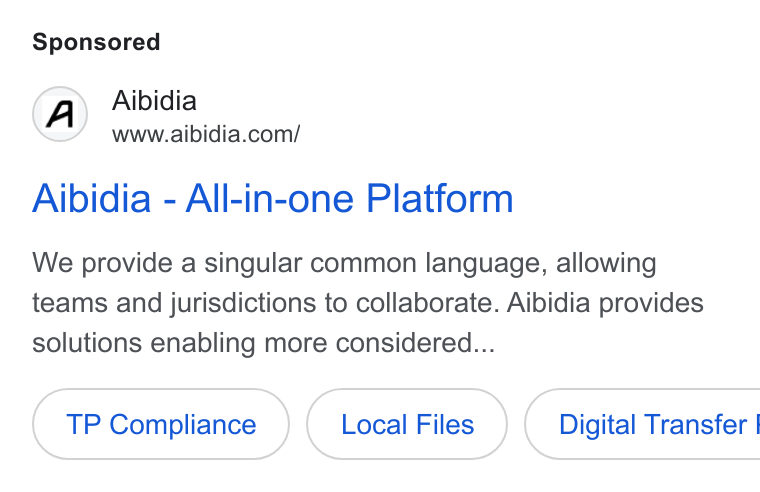 Aibidia ad on Google Ads: Aibidia - All-in-one Platform We provide a singular common language, allowing teams and jurisdictions to collaborate. Aibidia provides solutions enabling more considered... TP Compliance Local Files } ( Digital Transfer |