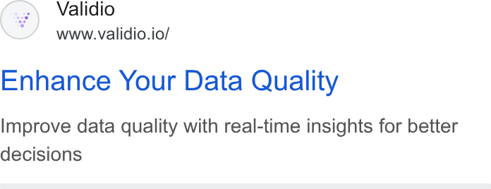 Validio ad on Google Ads: Validio www.validio.io/ Enhance Your Data Quality Improve data quality with real-time insights for better decisions
