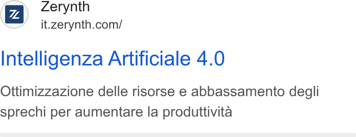 Zerynth ad on Google Ads: Intelligenza Artificiale 4.0 Ottimizzazione delle risorse e abbassamento degli sprechi per aumentare la produttivita