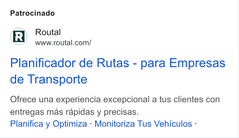 Routal ad on Google Ads: Patrocinado Planificador de Rutas - para Empresas de Transporte Ofrece una experiencia excepcional a tus clientes con entregas mas rapidas y precisas. Planifica y Optimiza - Monitoriza Tus Vehiculos -