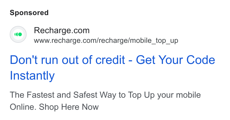Recharge ad on Google Ads: www.recharge.com/recharge/mobile_top_up Don't run out of credit - Get Your Code Instantly The Fastest and Safest Way to Top Up your mobile Online. Shop Here Now
