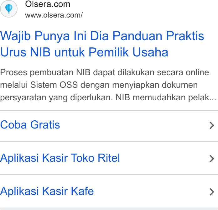Olsera ad on Google Ads: www.olsera.com/ Wajib Punya Ini Dia Panduan Praktis Urus NIB untuk Pemilik Usaha Proses pembuatan NIB dapat dilakukan secara online melalui Sistem OSS dengan menyiapkan dokumen persyaratan yang diperlukan. NIB memudahkan pelak... Coba Gratis > Aplikasi Kasir Toko Ritel > Aplikasi Kasir Kafe >