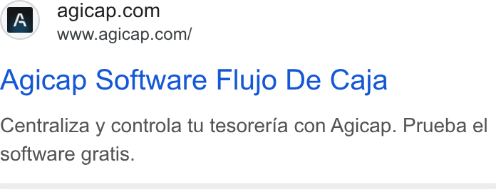 Agicap ad on Google Ads: Ww Ww.agicap.com/ Agicap Software Flujo De Caja Centraliza y controla tu tesoreria con Agicap. Prueba el software gratis.
