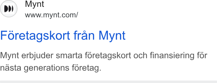 Mynt ad on Google Ads: Foretagskort fran Mynt Mynt erbjuder smarta féretagskort och finansiering fér nasta generations foretag.