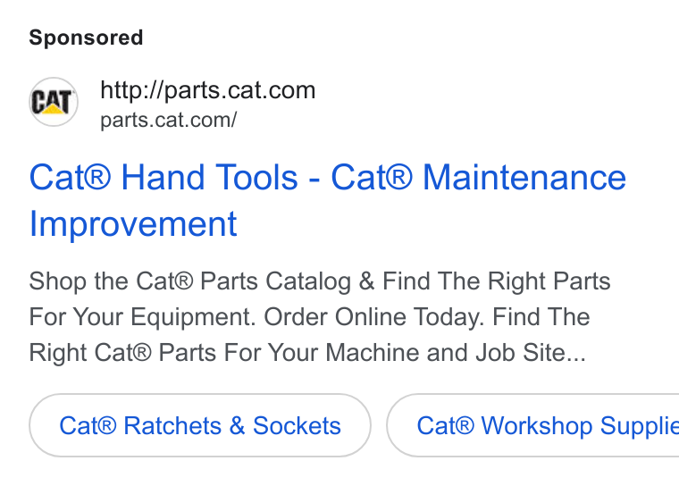 Caterpillar ad on Google Ads: parts.cat.com/ Cat® Hand Tools - Cat® Maintenance Improvement Shop the Cat® Parts Catalog & Find The Right Parts For Your Equipment. Order Online Today. Find The Right Cat® Parts For Your Machine and Job Site... Cat® Ratchets & Sockets } { Cat® Workshop Supplie