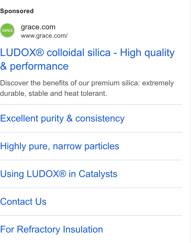 W.R. Grace ad on Google Ads: www.grace.com/ LUDOX® colloidal silica - High quality & performance Discover the benefits of our premium silica: extremely durable, stable and heat tolerant. Excellent purity & consistency Highly pure, narrow particles Using LUDOX® in Catalysts Contact Us For Refractory Insulation