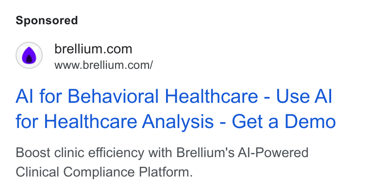 Brellium ad on Google Ads: www.brellium.com/ Al for Behavioral Healthcare - Use Al for Healthcare Analysis - Get a Demo Boost clinic efficiency with Brellium's Al-Powered Clinical Compliance Platform.