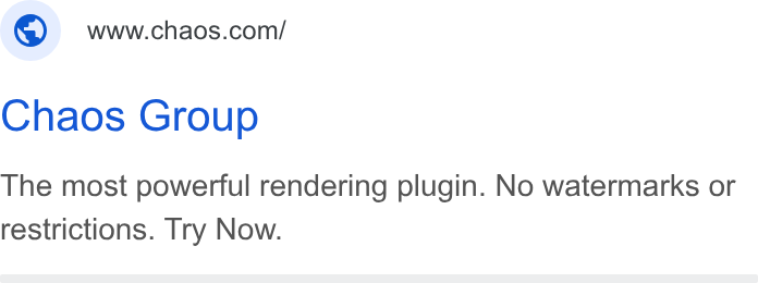Chaos ad on Google Ads: Chaos Group The most powerful rendering plugin. No watermarks or restrictions. Try Now.