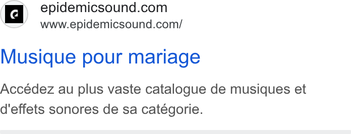 Epidemic Sound ad on Google Ads: www.epidemicsound.com/ Musique pour mariage Accédez au plus vaste catalogue de musiques et d'effets sonores de sa catégorie.