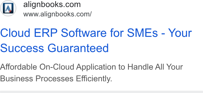 AlignBooks ad on Google Ads: www.alignbooks.com/ Cloud ERP Software for SMEs - Your Success Guaranteed Affordable On-Cloud Application to Handle All Your Business Processes Efficiently.