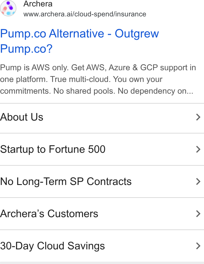 Archera Google ad: Search text ad