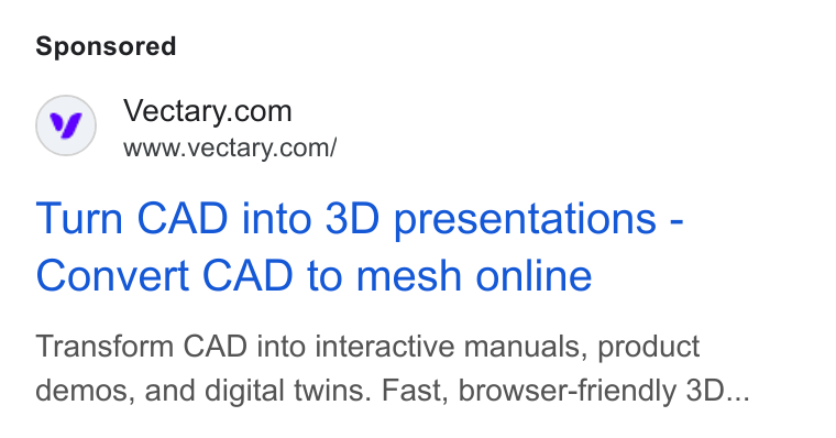Vectary ad on Google Ads: www.vectary.com/ Turn CAD into 3D presentations - Convert CAD to mesh online Transform CAD into interactive manuals, product demos, and digital twins. Fast, browser-friendly 3D...