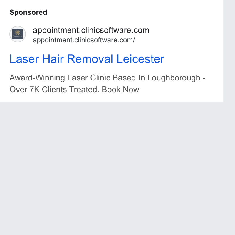 Clinic Software CRM ad on Google Ads: appointment.clinicsoftware.com/ Laser Hair Removal Leicester Award-Winning Laser Clinic Based In Loughborough - Over 7K Clients Treated. Book Now