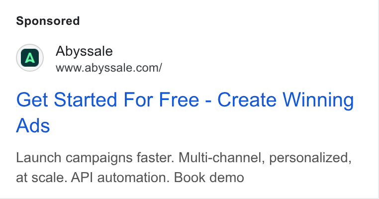 Abyssale ad on Google Ads: Get Started For Free - Create Winning Ads Launch campaigns faster. Multi-channel, personalized, at scale. API automation. Book demo