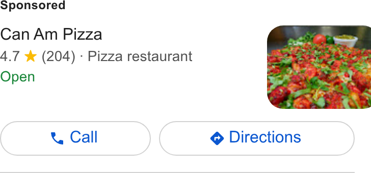 BentoBox ad on Google Ads: Can Am Pizza 4.7 * (204) - Pizza restaurant Open
