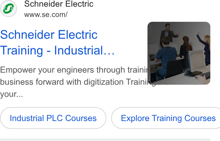 Schneider Electric ad on Google Ads: Schneider Electric Training - Industrial... Empower your engineers through traini business forward with digitization Traini your... Industrial PLC Courses } ( Explore Training Courses
