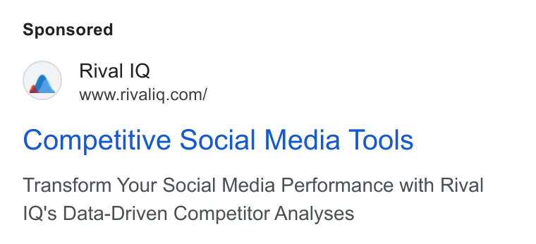Rival IQ ad on Google Ads: Competitive Social Media Tools Transform Your Social Media Performance with Rival IQ's Data-Driven Competitor Analyses