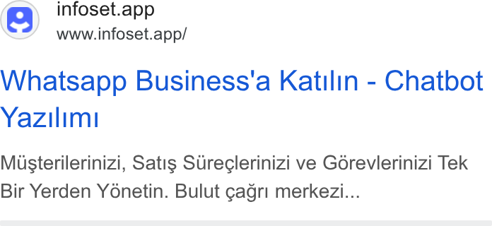 Infoset ad on Google Ads: @ infoset.app www.infoset.app/ Whatsapp Business'a Katilin - Chatbot Yazilimt Musterilerinizi, Satis Sureglerinizi ve Gorevierinizi Tek Bir Yerden Yonetin. Bulut gagri merke Zi...