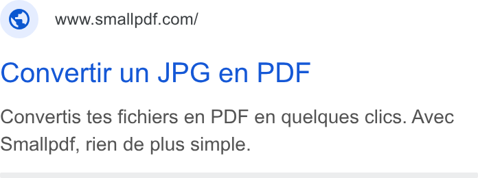 Smallpdf ad on Google Ads: Convertir un JPG en PDF Convertis tes fichiers en PDF en quelques clics. Avec Smallpdf, rien de plus simple.