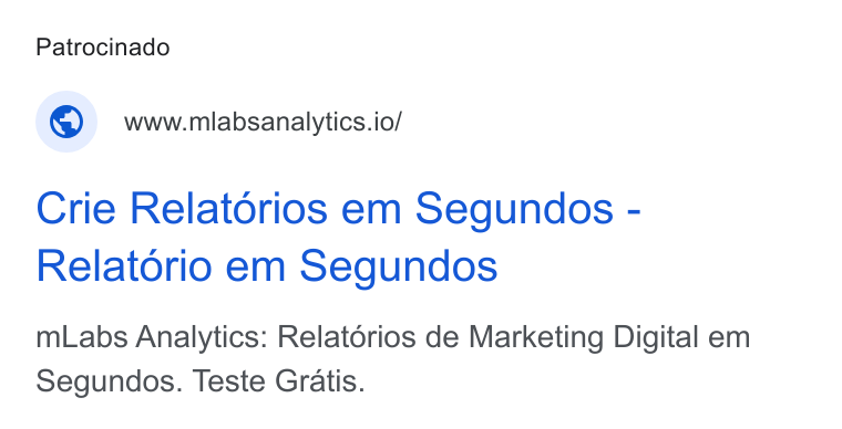mLabs ad on Google Ads: Patrocinado www.miabsanalytics.io/ Crie Relatorios em Segundos - Relatorio em Segundos m Labs Analytics: Relatorios de Marketing Digital em Segundos. Teste Gratis.
