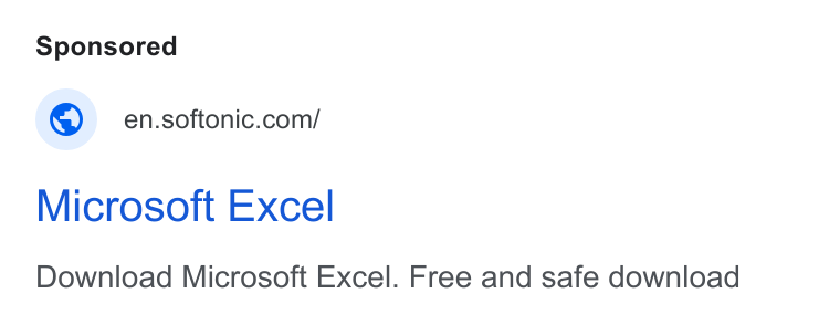 Softonic ad on Google Ads: Microsoft Excel Download Microsoft Excel. Free and safe download