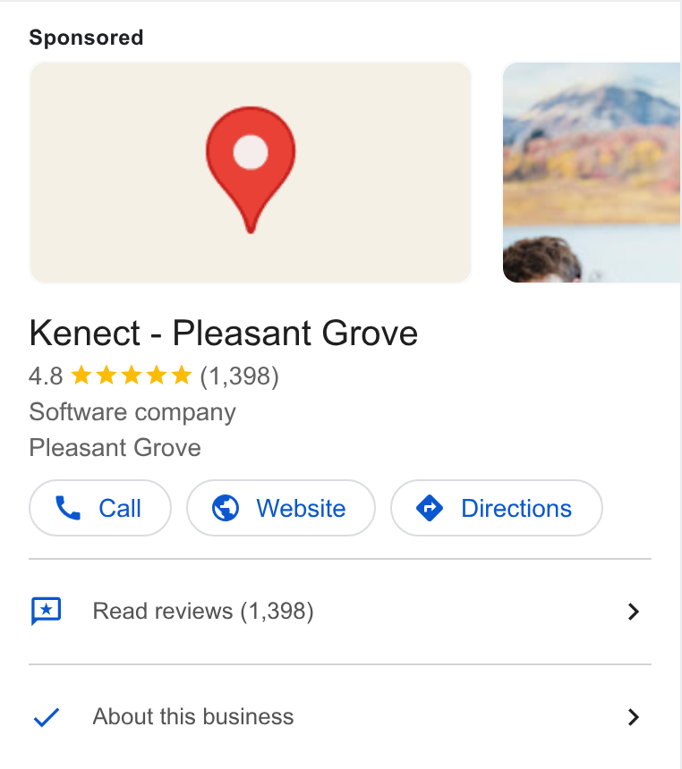 Kenect ad on Google Ads: Kenect - Pleasant Grove 4.8 & kkk (1,398) Software company Pleasant Grove Read reviews (1,398) > About this business >