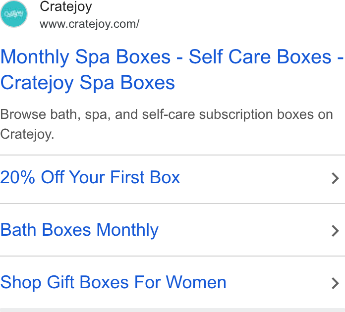 Cratejoy ad on Google Ads: Monthly Spa Boxes - Self Care Boxes - Cratejoy Spa Boxes Browse bath, spa, and self-care subscription boxes on Cratejoy. 20% Off Your First Box > Bath Boxes Monthly > Shop Gift Boxes For Women >