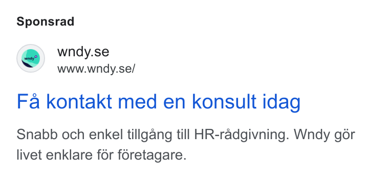 Wndy ad on Google Ads: www.wndy.se/ Fa kontakt med en konsult idag Snabb och enkel tillgang till HR-radgivning. Wndy gor livet enklare for foretagare.